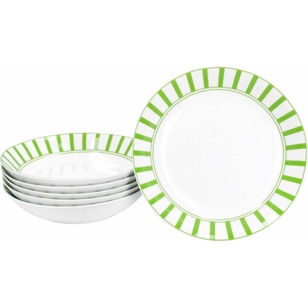 Split Verde A Righe Set Di 6 Piatti Fondi 450Ml Piatto In Porcellana Pasta Profonda A Righe-image