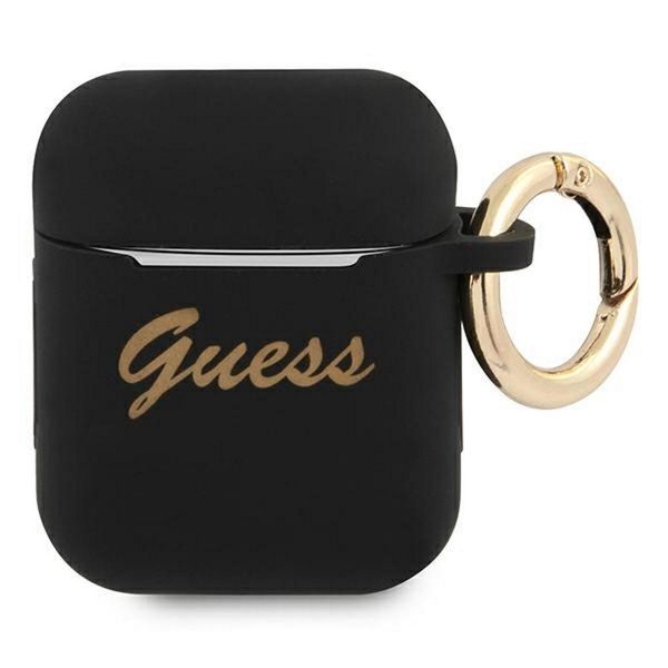Guess Gua2Sssk Airpods 1/2 Cover Czarny/Nero Silicone Vintage Script-image