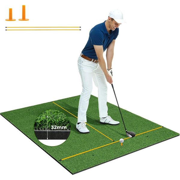 Tappetino Da Golf Costway, Tappetino Per Esercitazioni Di Golf Con 2 Tee In Gomma E 2 Aste Di Allineamento, Tappetino Da Golf Con 6 Posizioni Di Tee, Per Uso Interno Ed Esterno 152 Cm X 117 Cm, 32 Mm-image