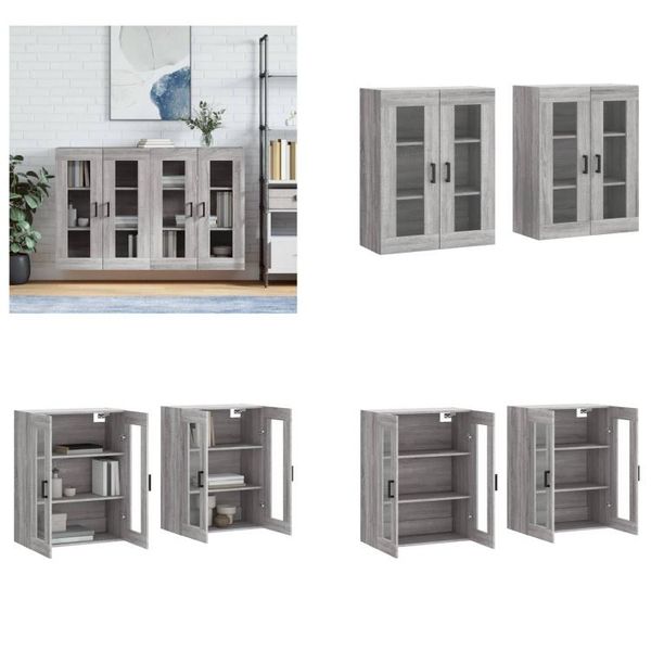 Vidaxl Armadi A Muro 2 Pezzi. Materiale In Legno Grigio Sonoma - Armadio A Muro - Armadi A Muro - Credenza - Armadio Portaoggetti-image