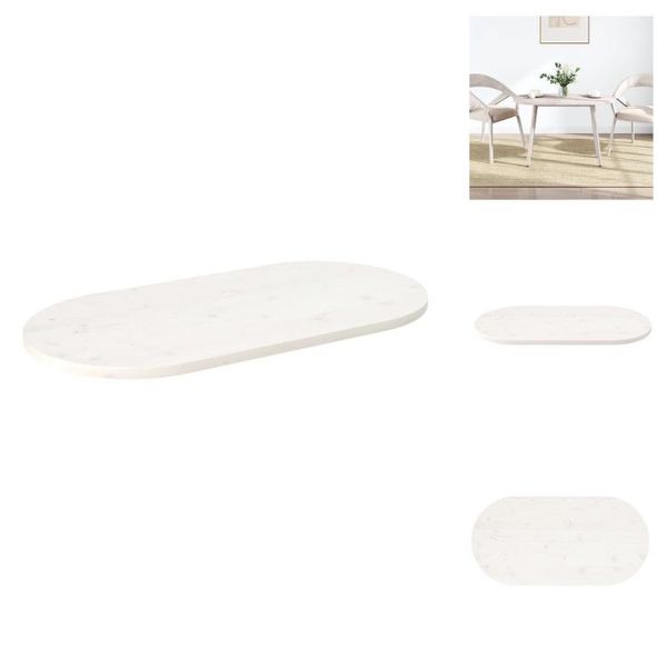Vidaxl Piano Tavolo Bianco 110X55X2,5 Cm In Legno Massiccio Di Pino Ovale - Piani Tavolo-image