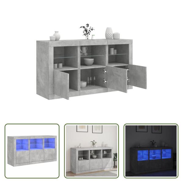 The Living Store Credenza Con Luci Led Grigio Cemento 123X37X67 Cm-image