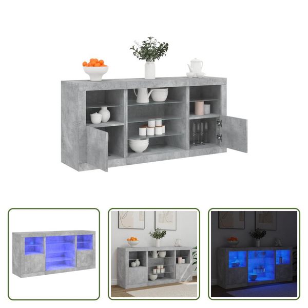 The Living Store Credenza Con Luci Led Grigio Cemento 142,5X37X67 Cm-image