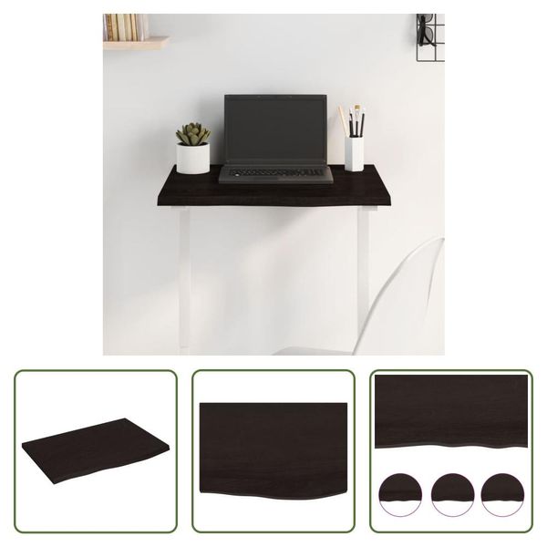 The Living Store Piano Del Tavolo Marrone Scuro 60X40X2 Cm In Legno Massiccio Di Rovere Trattato-image
