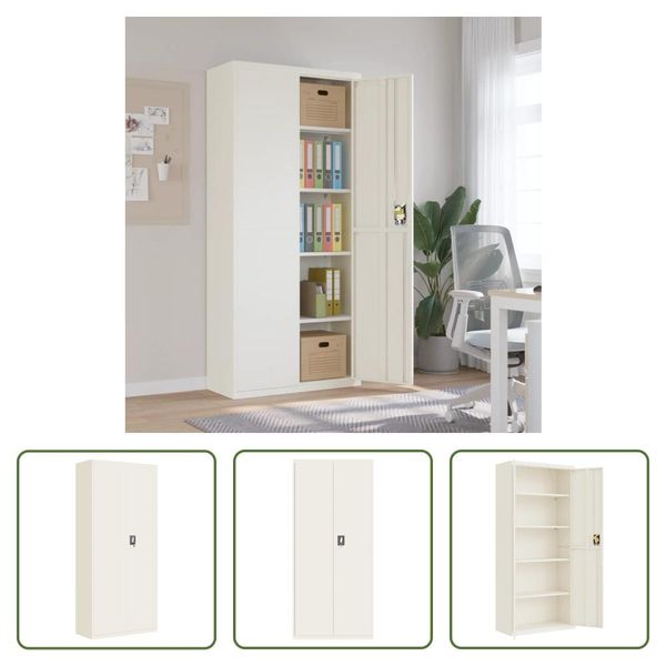 The Living Store Armadio Per Archiviazione Bianco 90X40X200 Cm In Acciaio-image