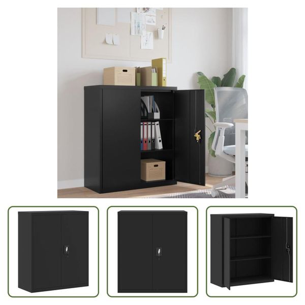 The Living Store Schedario Nero 90X40X105 Cm In Acciaio-image