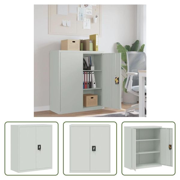 The Living Store Armadio Per Archiviazione Grigio Chiaro 90X40X105 Cm In Acciaio-image