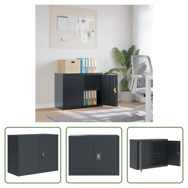 The Living Store Schedario Antracite 90X40X70 Cm In Acciaio-image