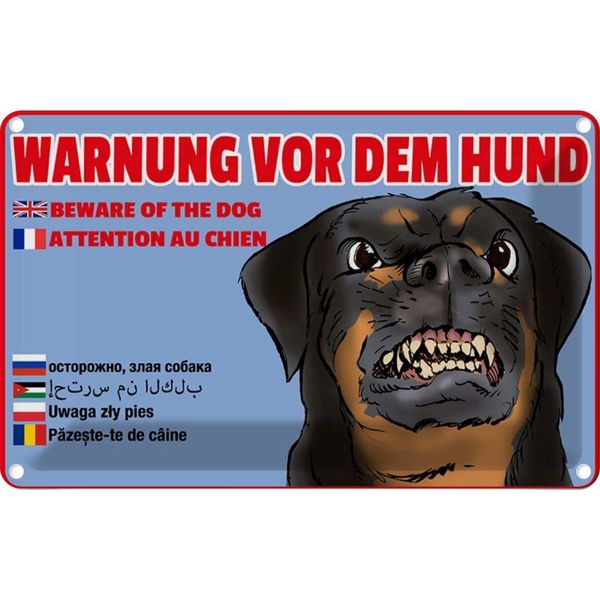 Vianmo Insegna Di Latta 12X18 Cm Warnung Vor Hund Multi Sprachen-image