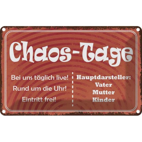 Vianmo Insegna Di Latta 12X18 Cm Chaos Tage Vater Mutter Kinder-image