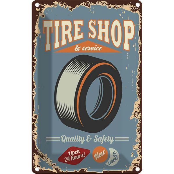 Vianmo Insegna Di Latta 18X12 Cm Tire Shop Service Open 24-image