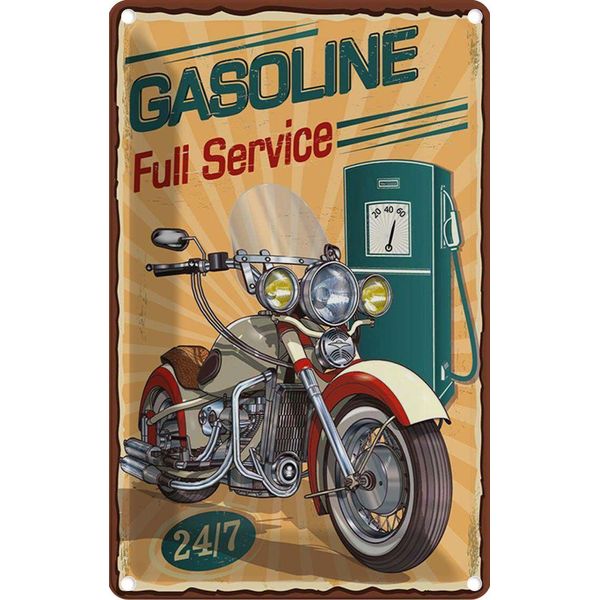 Vianmo Insegna Di Latta 30X20 Cm Gasoline Fuli Service 24/7-image