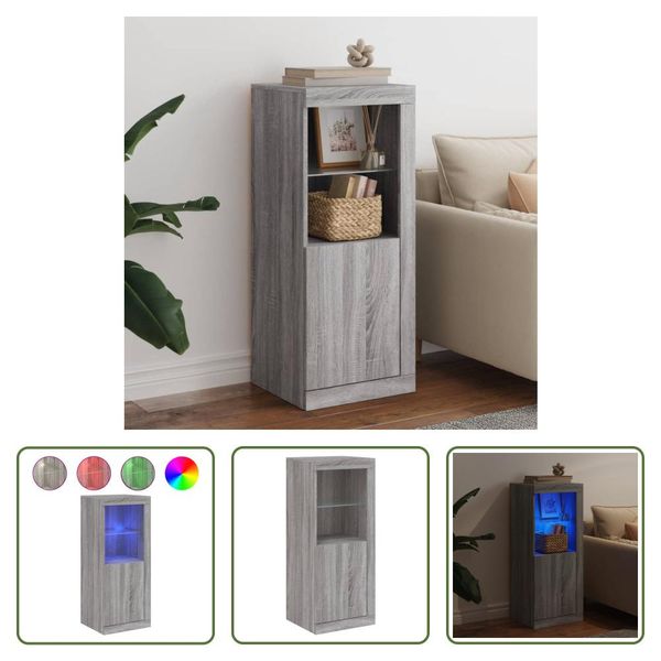 The Living Store Credenza Con Luci Led Grigio Sonoma 41X37X100 Cm-image