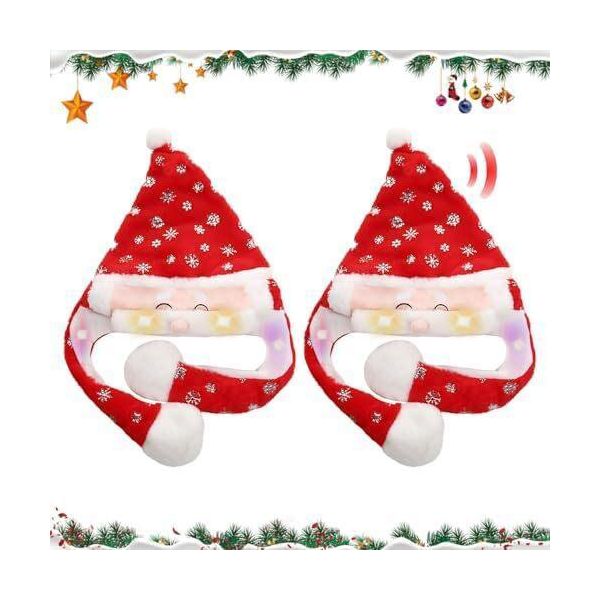 Set Di Cappelli Da Babbo Natale A Led Con Orecchie Mobili 2 Pezzi.-image