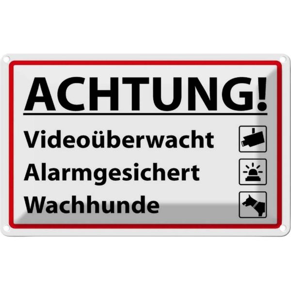 Vianmo Insegna Di Latta 20X30 Cm Achtung VideoüBerwacht Alarm-image