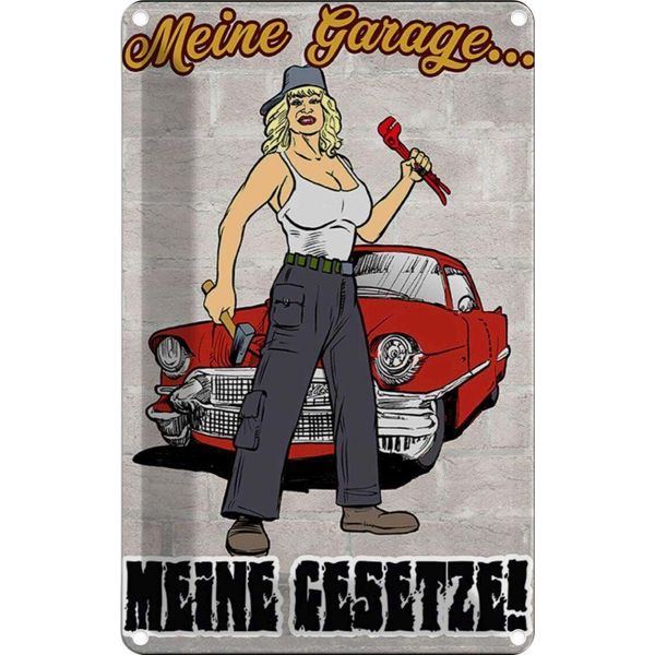 Vianmo Insegna Di Latta 30X20 Cm Pinup Meine Garage Meine Gesetze-image