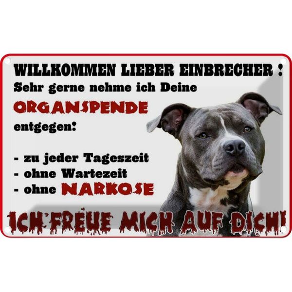 Vianmo Insegna Di Latta 20X30 Cm Hund Willkommen Einbrecher-image