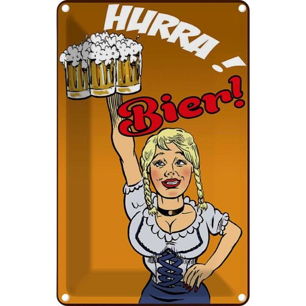 Vianmo Insegna Di Latta 18X12 Cm Pinup Alkohol Hurra! Bier-image