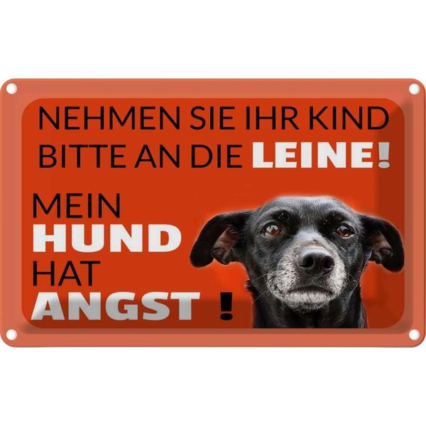 Vianmo Insegna Di Latta 20X30 Cm Kind An Die Leine Hund Hat Angst-image