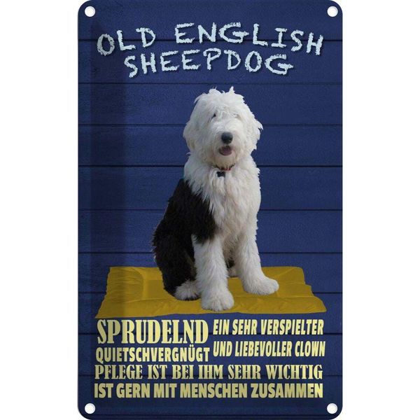 Vianmo Insegna Di Latta 30X20 Cm Old English Sheepdog Hund-image
