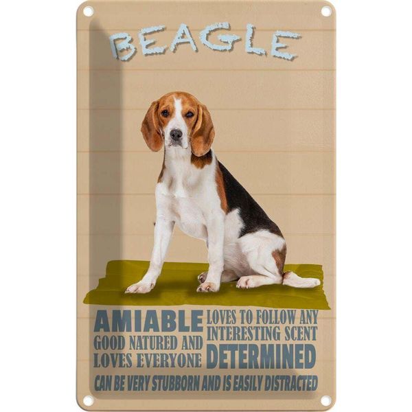 Vianmo Insegna Di Latta 18X12 Cm Beagle Hund Loves To Follow Any-image