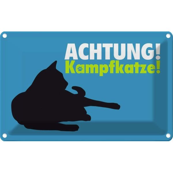 Vianmo Insegna Di Latta 20X30 Cm Achtung Kampfkatze Katze Blau-image