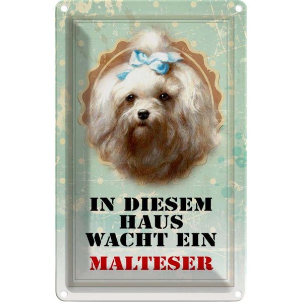 Vianmo Insegna Di Latta 18X12 Cm Hund In Diesem Haus Wacht Malteser-image