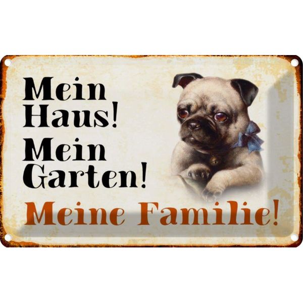 Vianmo Insegna Di Latta 12X18 Cm Hund Mops Mein Haus Garten Familie-image