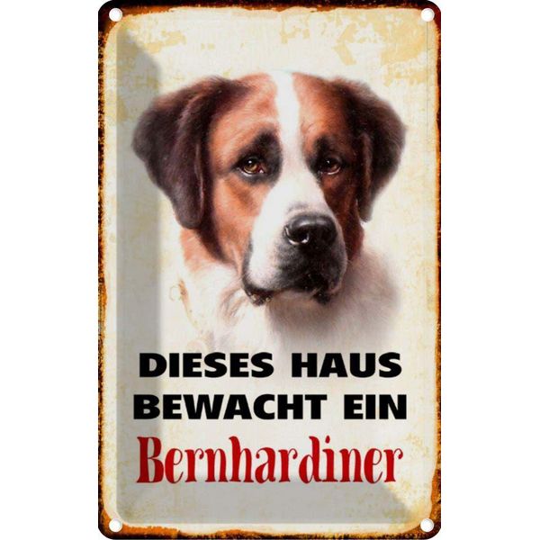 Vianmo Insegna Di Latta 18X12 Cm Hund Dieses Haus Bewacht Bernhardiner-image