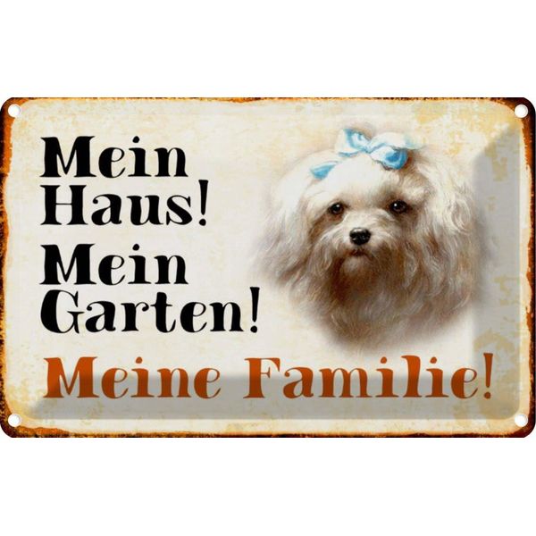 Vianmo Insegna Di Latta 12X18 Cm Hund Malteser Mein Haus Garten Familie-image