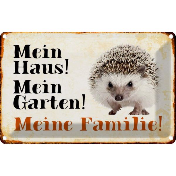 Vianmo Insegna Di Latta 12X18 Cm Tiere Igel Mein Haus Garten Familie-image