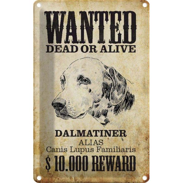 Vianmo Insegna Di Latta 18X12 Cm Hund Wanted Dead Dalmatiner-image
