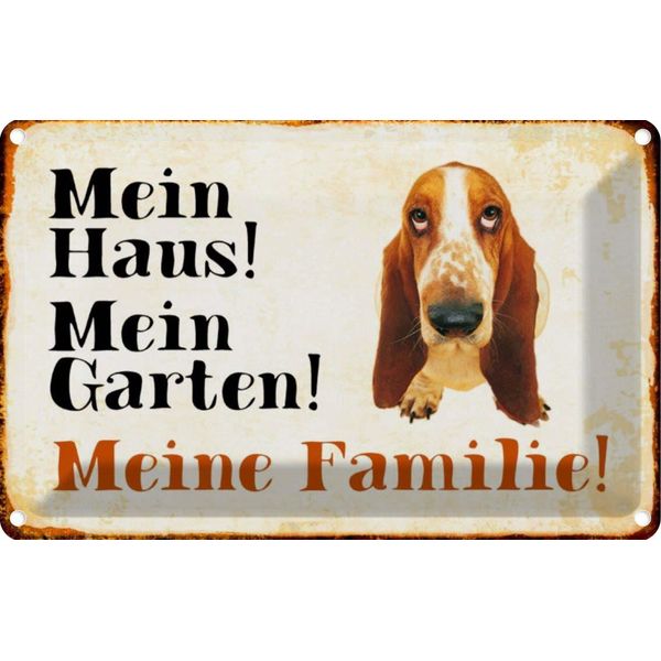 Vianmo Insegna Di Latta 20X30 Cm Hund Bassett Mein Haus Garten Familie-image