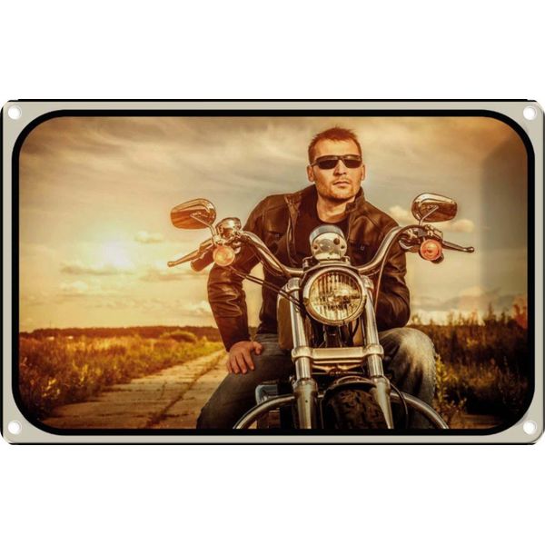 Vianmo Insegna Di Latta 20X30 Cm Motorrad Mann Man Sonnenuntergang-image
