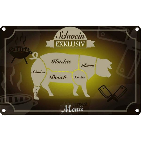 Vianmo Insegna Di Latta 12X18 Cm Fleisch Schwein Exklusiv Menü-image