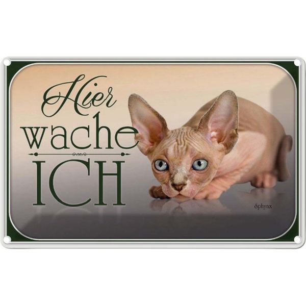 Vianmo Insegna Di Latta 20X30 Cm Katze Sphynx Hier Wache Ich-image