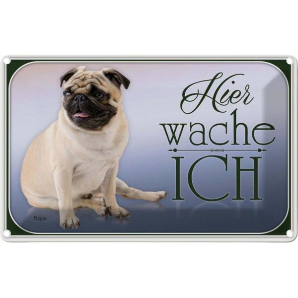 Vianmo Insegna Di Latta 20X30 Cm Hund Mops Hier Wache Ich-image