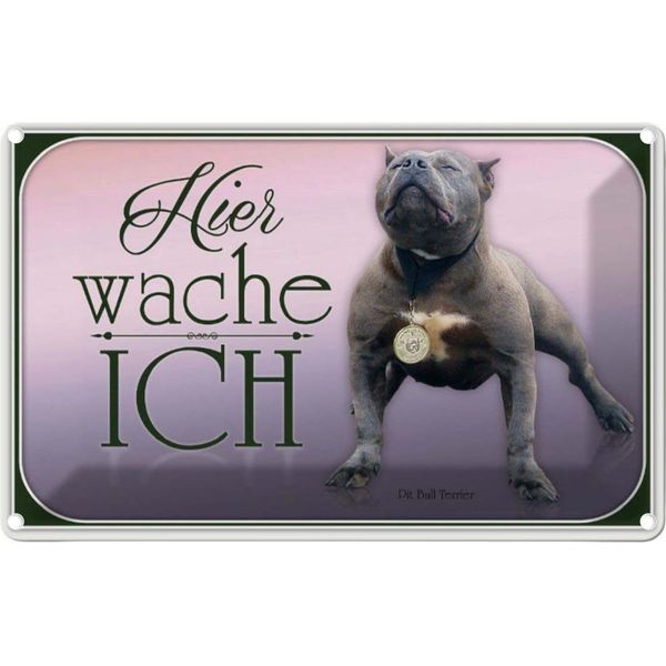 Vianmo Insegna Di Latta 20X30 Cm Hund Pit Bull Terrier Hier Wache Ich-image