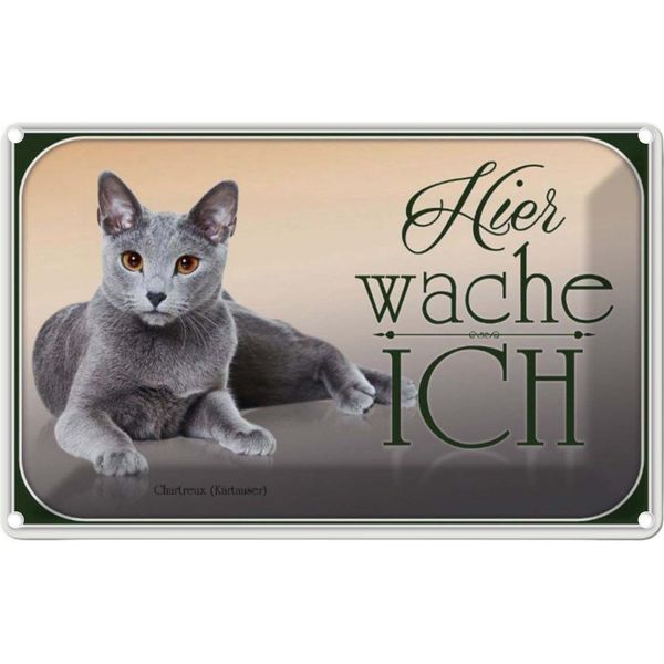 Vianmo Insegna Di Latta 12X18 Cm Katze Chartreux Hier Wache Ich-image