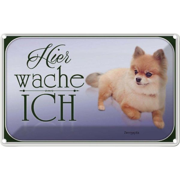Vianmo Insegna Di Latta 20X30 Cm Hund Zwergspitz Hier Wache Ich-image