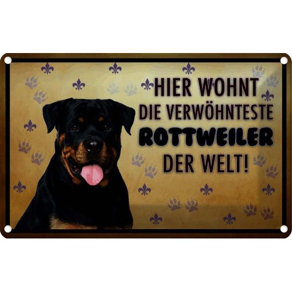 Vianmo Insegna Di Latta 12X18 Cm Hund Hier Wohnt Die Rottweiler-image