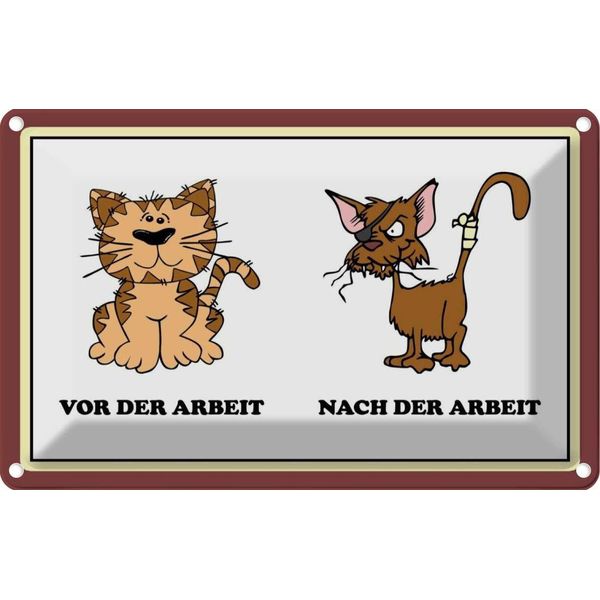 Vianmo Insegna Di Latta 20X30 Cm Katze Vor Arbeit Nach Der Arbeit Lustig-image