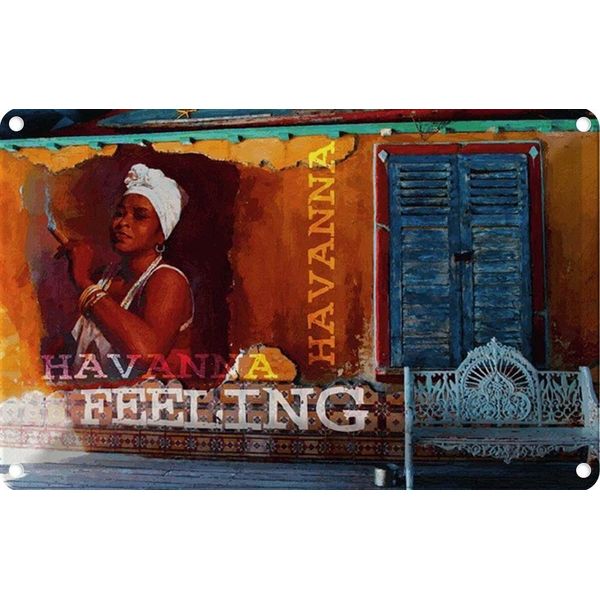 Vianmo Insegna Di Latta 20X30 Cm Havanna Feeling Frau Mit Zigarre-image