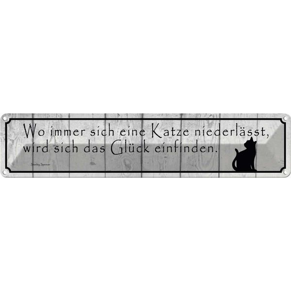 Vianmo Insegna Di Latta 10X46 Cm Wo Katze NiederläSst Wird GlüCk-image