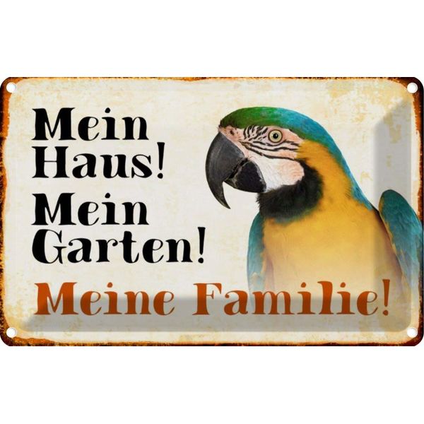 Vianmo Insegna Di Latta 20X30 Cm Tiere Papagei Mein Haus Garten Familie-image
