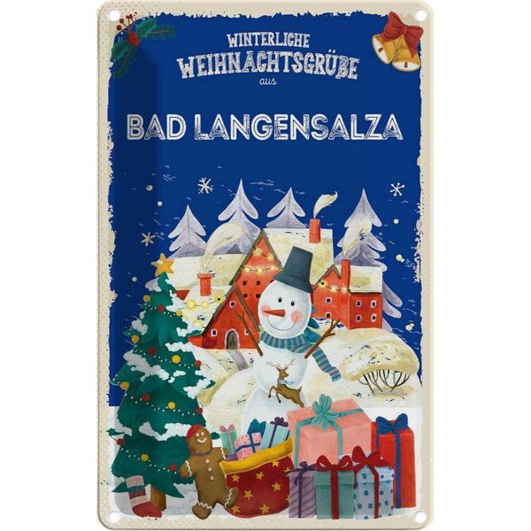 Vianmo Insegna Di Latta 18X12 Cm WeihnachtsgrüßE Aus Bad Langensalza-image