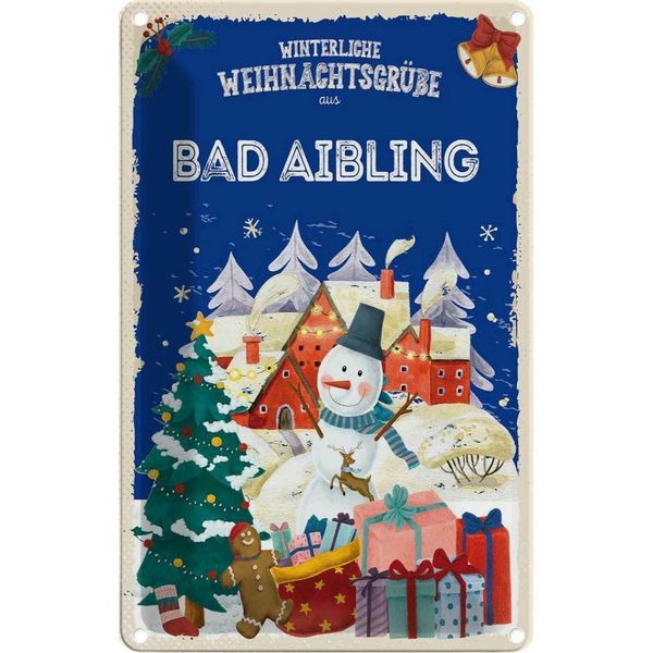 Vianmo Insegna Di Latta 18X12 Cm WeihnachtsgrüßE Aus Bad Aibling-image