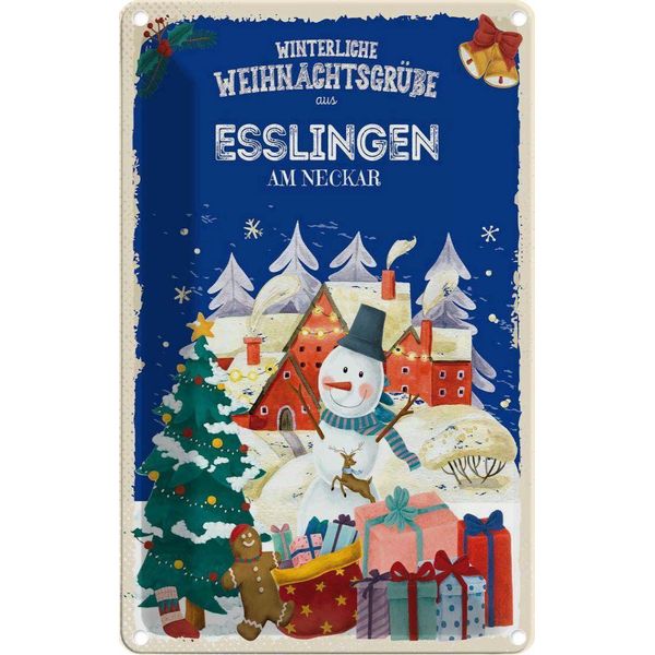Vianmo Insegna Di Latta 18X12 Cm WeihnachtsgrüßE Aus Esslingen Am Neckar-image