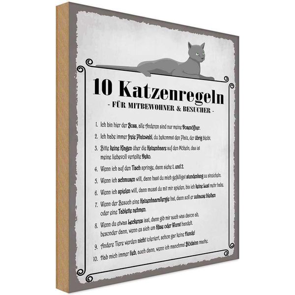 Vianmo Insegna In Legno 30X20 Cm 10 Katzenregeln Ich Bin Der Boss-image