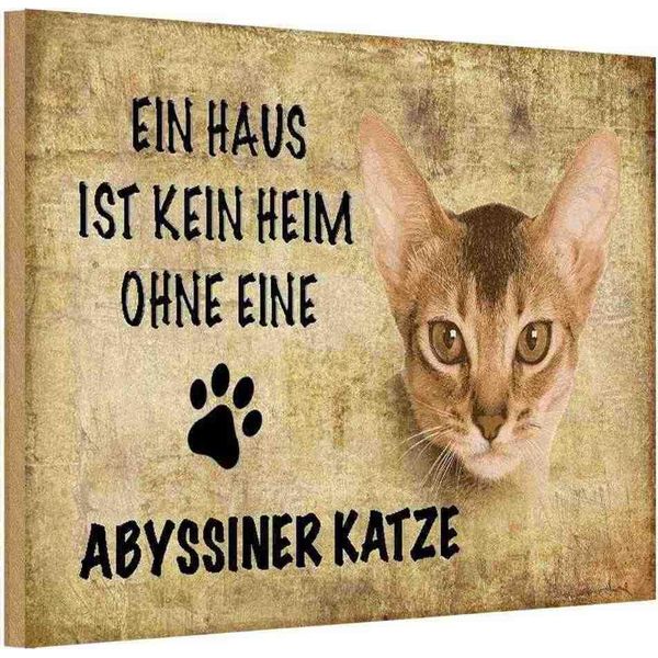 Vianmo Insegna In Legno 12X18 Cm Abyssiner Katze Ohne Kein Heim-image
